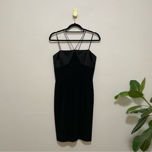 Tahari Black Chic Spaghetti Strap Satin Contrast Fabric Cocktail Mini Dress